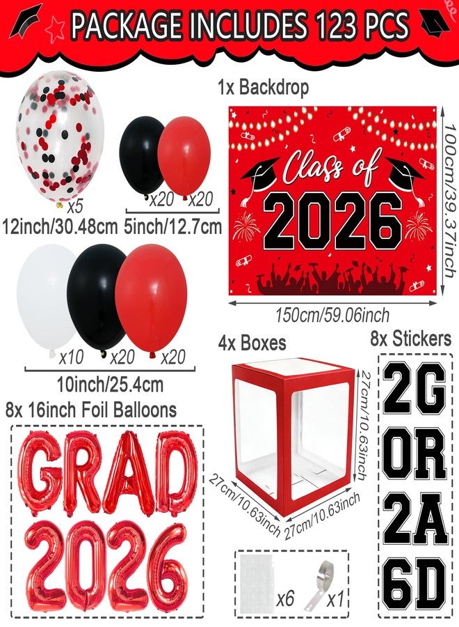QIFU Graduation Decorations 2026, Red Black Graduation Party Decorations 123pcs Balloon Boxes with Letters, Balloon Arch Kit and Backdrop for 2026 Grad Decor Class of Party Supplies - Image 3