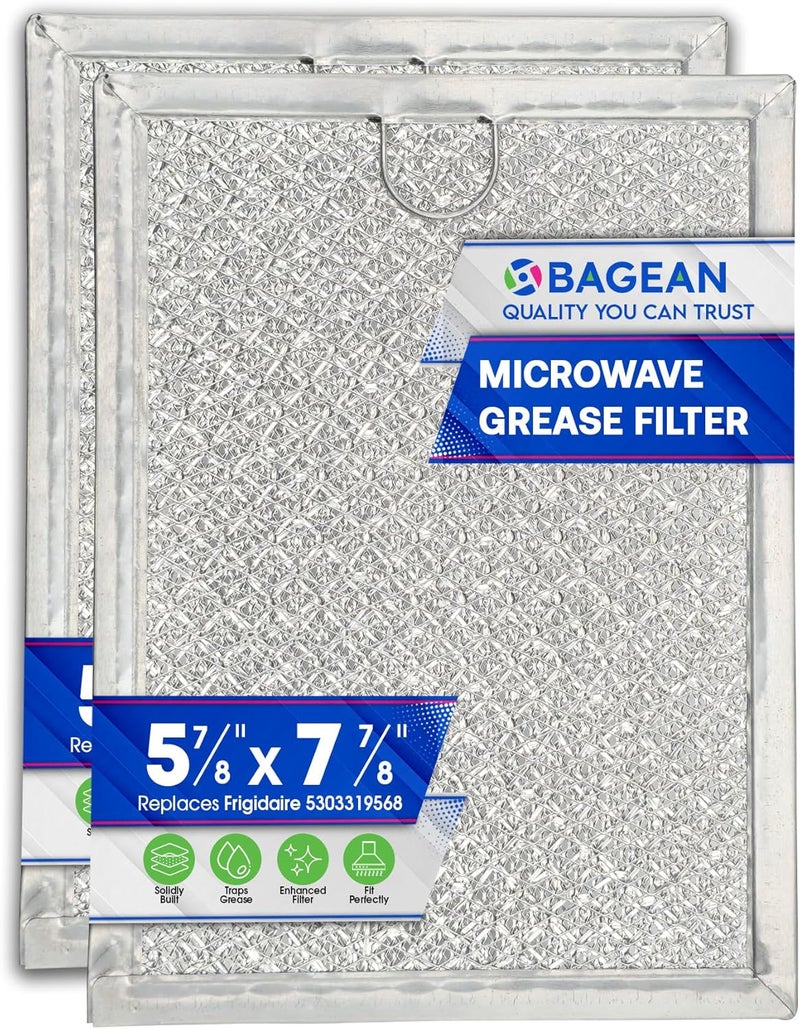 Bagean Microwave Filter Replacement 7.92” x 5.94” Compatible with 5303319568 Frigidaire Microwave Filter - Aluminum Mesh Grease Screen - Freshens & Filters Kitchen Air in Over the Oven Vent Fan (2-Pk) - Image 1