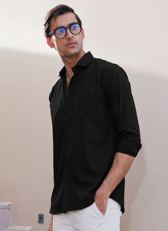 Zeyo Men Relaxed Fit Solid Spread Collar Cotton Casual Shirt - Image 3