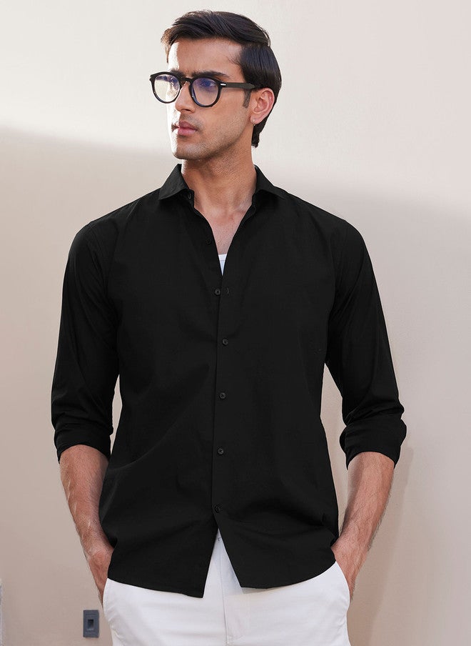 Zeyo Men Relaxed Fit Solid Spread Collar Cotton Casual Shirt - Image 1