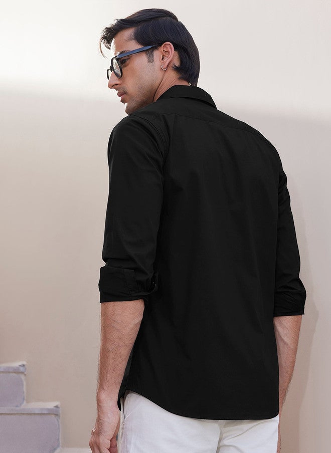Zeyo Men Relaxed Fit Solid Spread Collar Cotton Casual Shirt - Image 4