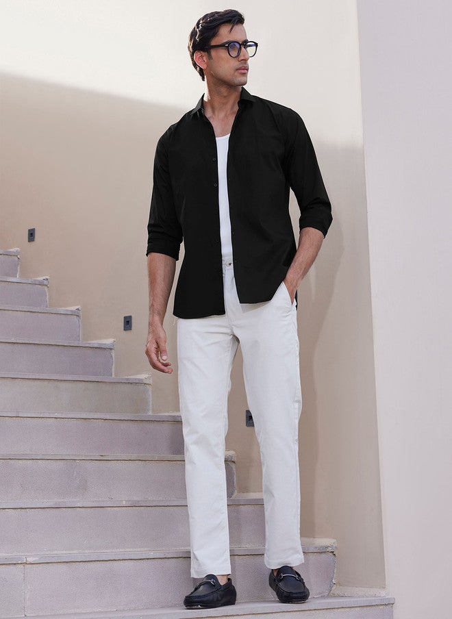 Zeyo Men Relaxed Fit Solid Spread Collar Cotton Casual Shirt - Image 5
