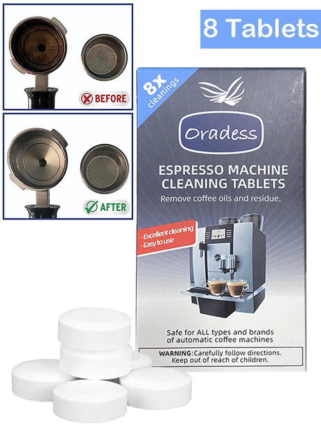 oradess - 8pcs Espresso Machine Cleaning Tablets and Automatic Coffee Maker Cleaner Descaler Coffee Grinder Descaling Solution - Image 1
