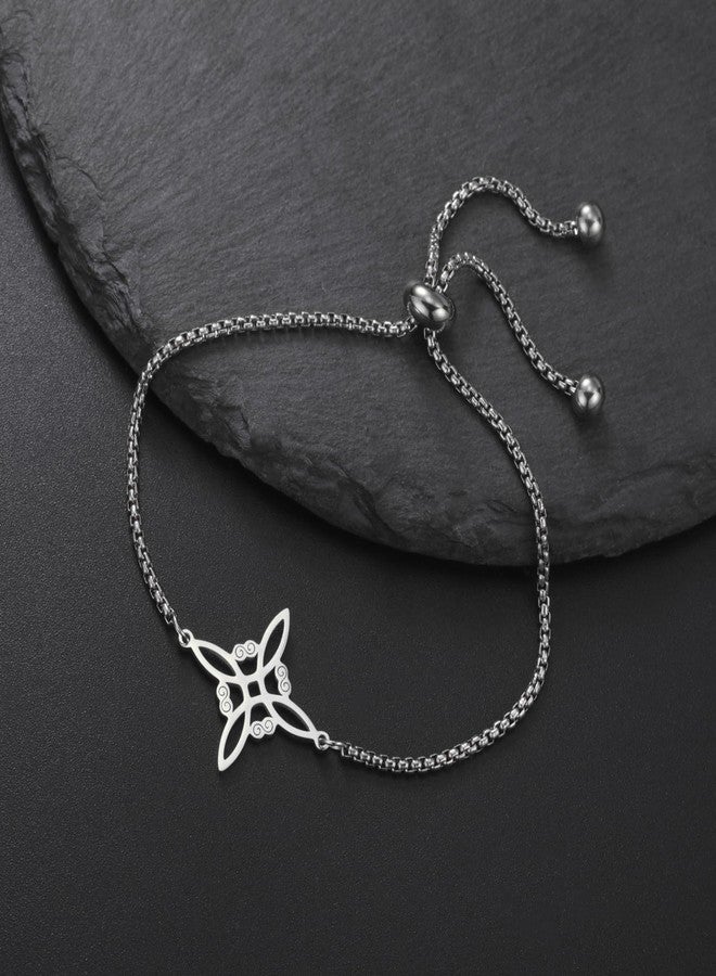 TEAMER Witches Knot Bracelet Stainless Steel Adjustable Celtic Knot Box Chain Bracelet Amulet Vintage Jewelry for Women (Silver) - Image 5