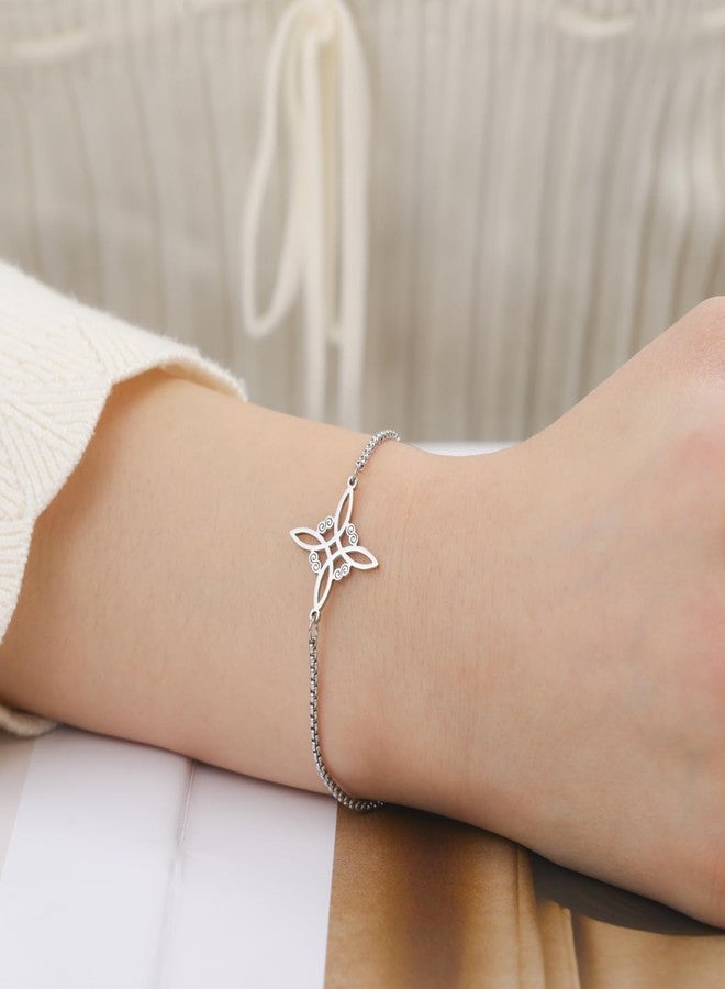TEAMER Witches Knot Bracelet Stainless Steel Adjustable Celtic Knot Box Chain Bracelet Amulet Vintage Jewelry for Women (Silver) - Image 2