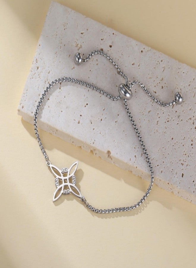 TEAMER Witches Knot Bracelet Stainless Steel Adjustable Celtic Knot Box Chain Bracelet Amulet Vintage Jewelry for Women (Silver) - Image 4