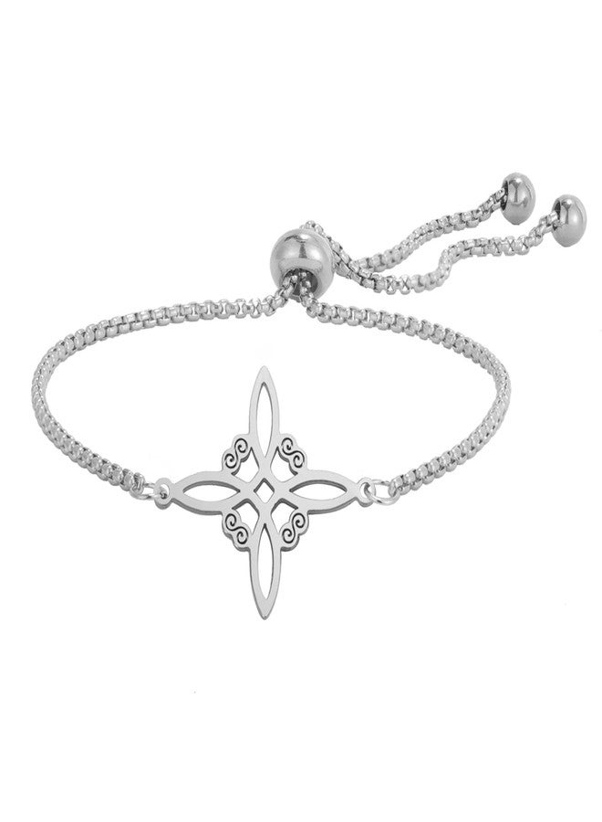TEAMER Witches Knot Bracelet Stainless Steel Adjustable Celtic Knot Box Chain Bracelet Amulet Vintage Jewelry for Women (Silver) - Image 1