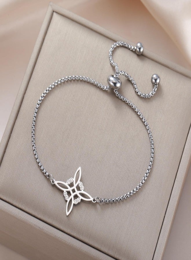 TEAMER Witches Knot Bracelet Stainless Steel Adjustable Celtic Knot Box Chain Bracelet Amulet Vintage Jewelry for Women (Silver) - Image 3