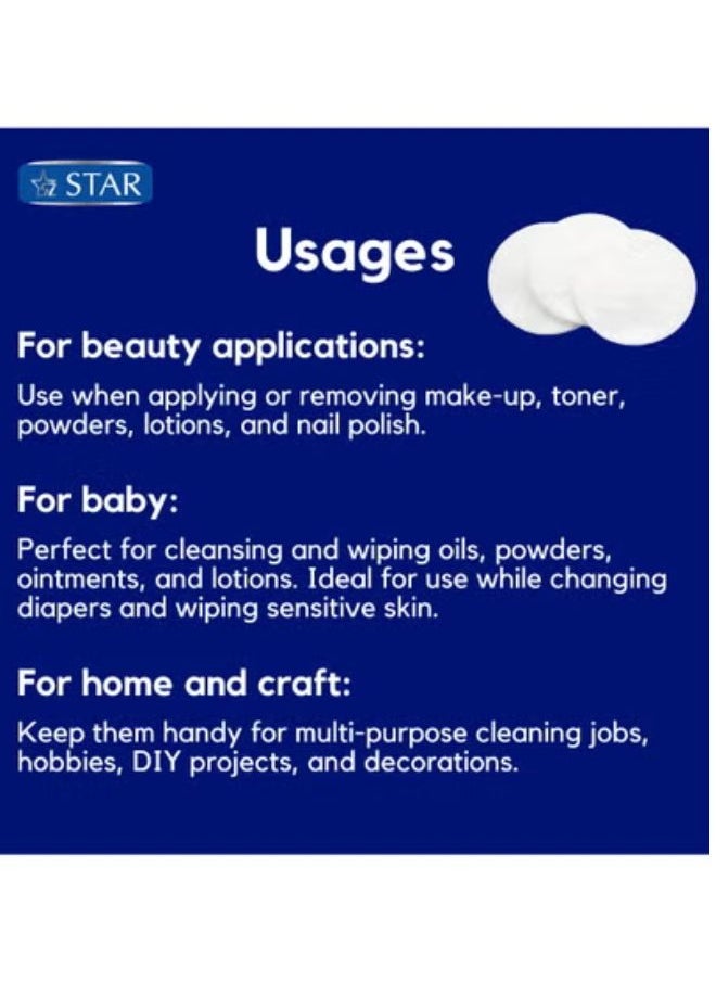 Star 320 Pads - Pure Cotton Makeup Pads (80 Pads x 4 Pack) - SZ Star  - Image 2