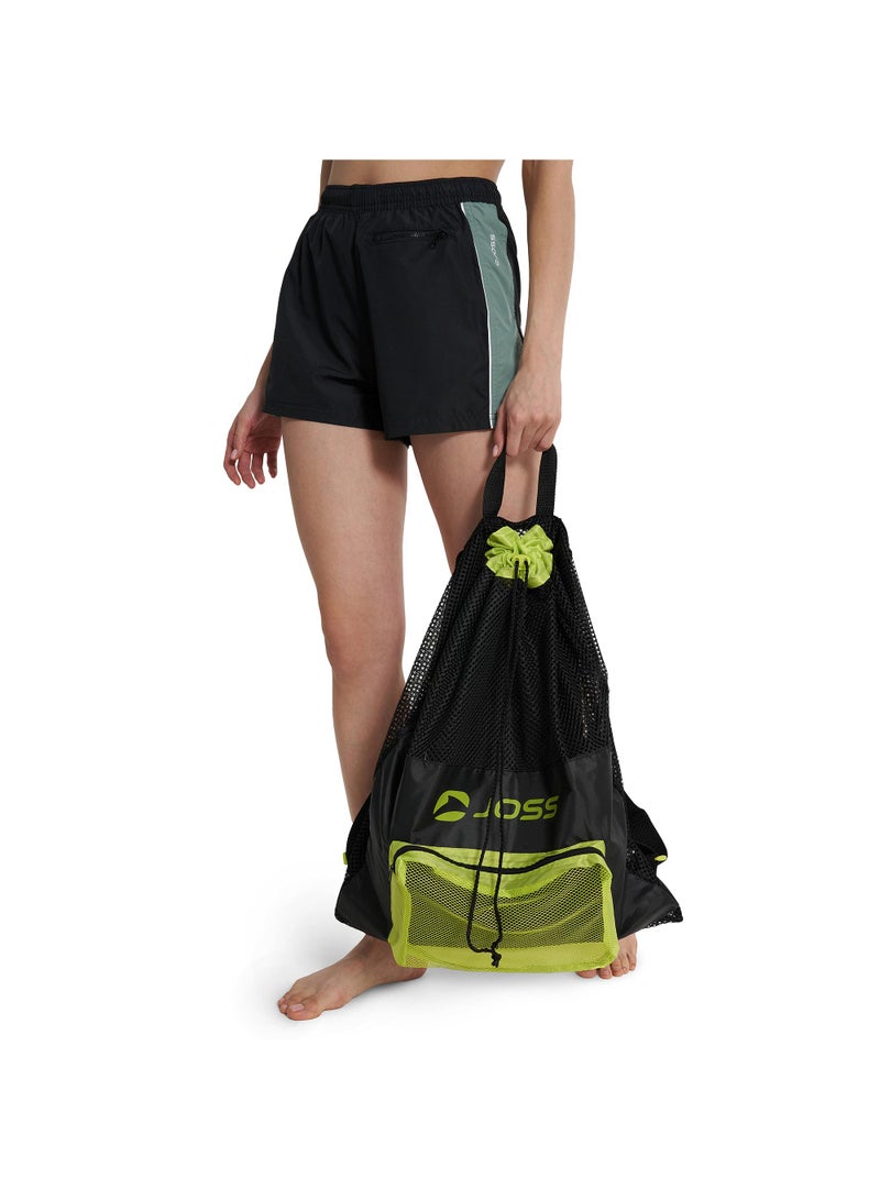 Joss Joss One-Size Wet Bag Black/Green – Spacious, Ventilated Swim Gear Bag with Adjustable Straps, Zippered Pocket, and Drawstring Closure for Pool and Beach Use  - Image 1