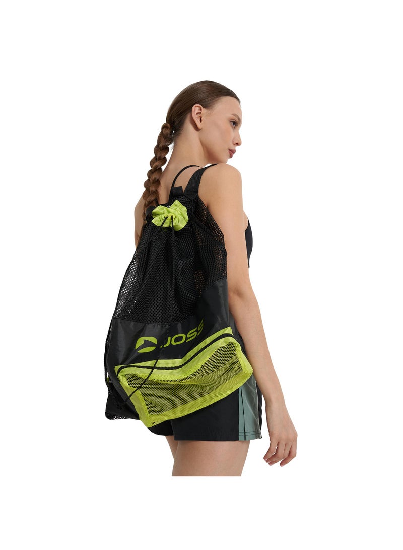 Joss Joss One-Size Wet Bag Black/Green – Spacious, Ventilated Swim Gear Bag with Adjustable Straps, Zippered Pocket, and Drawstring Closure for Pool and Beach Use  - Image 2