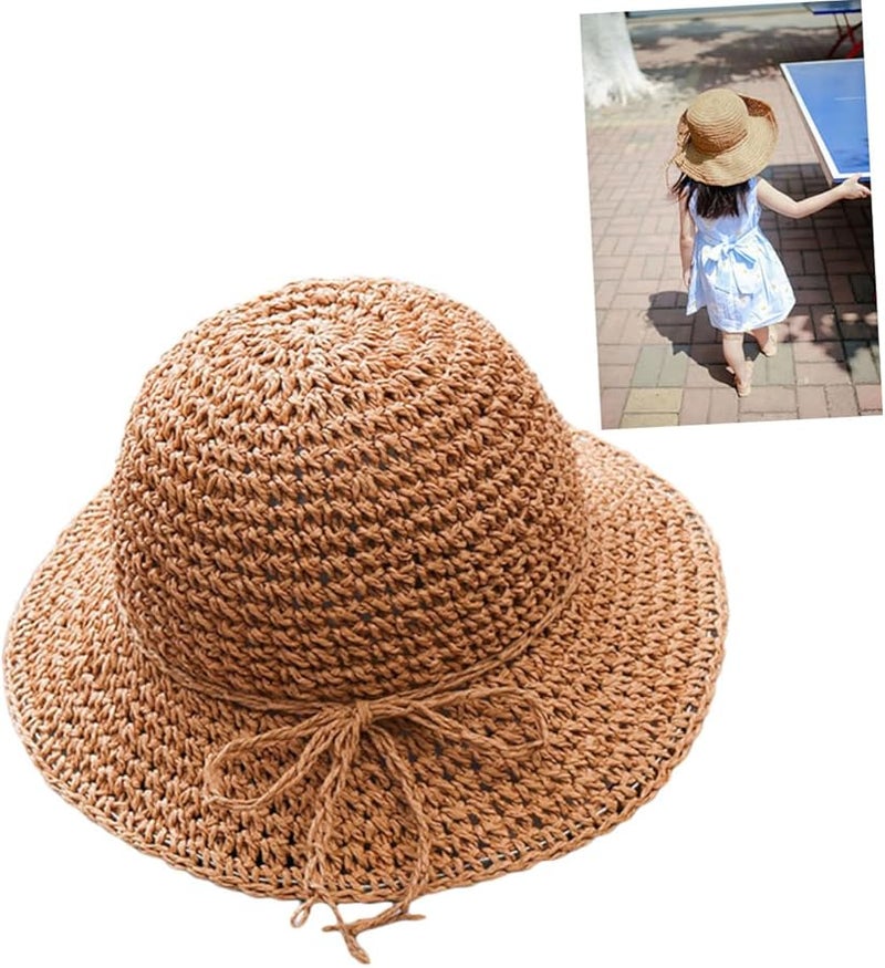 قبعة الشاطئ المصنوعة من القش للأطفال، اللون الكاكي، مقاس 18 سنة، مجموعة من 3 قطع، قبعات الحفلات الأنيقة - Image 3