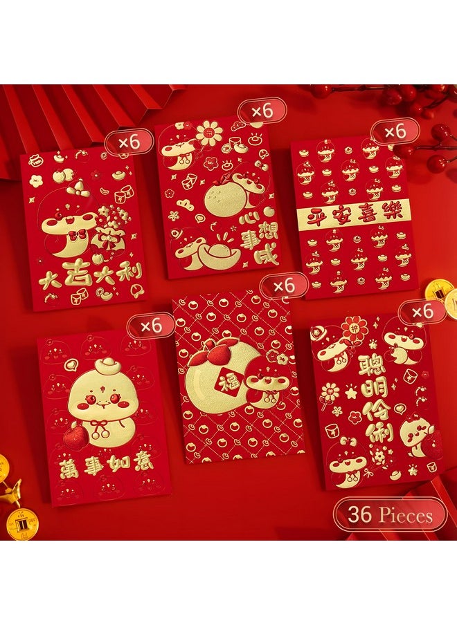 ThxToms 36Pcs Red Envelopes For Year Of The Snake, Red Chinese Envelopes 2025 Red Pocket Envelopes Hong Bao Money Envelopes For Cash For Lunar Year Spring Festival, Cute Cartoon Snake, 6 Designs, M  - Image 5