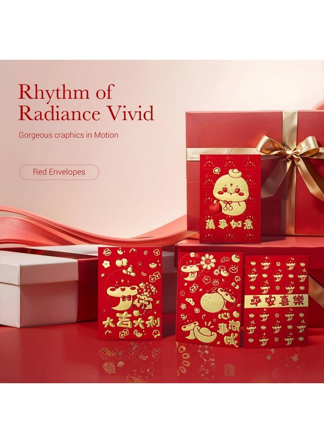 ThxToms 36Pcs Red Envelopes For Year Of The Snake, Red Chinese Envelopes 2025 Red Pocket Envelopes Hong Bao Money Envelopes For Cash For Lunar Year Spring Festival, Cute Cartoon Snake, 6 Designs, M  - Image 2