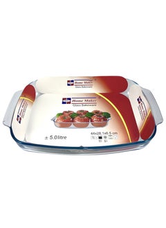 Homemaker Curve Rectangular Deep Glass Baking Dish, 5 Lt Capacity, 44X28.1 Cm Diameter, 6.5 Cm Height - Clear  - Image 3