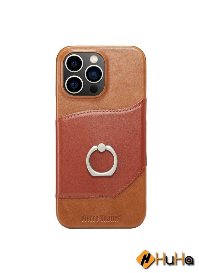 Generic - Case Cover For iPhone 15 Pro Max Fierre Shann Oil Wax Texture Genuine Leather Back Cover Phone Case Brown - Image 1