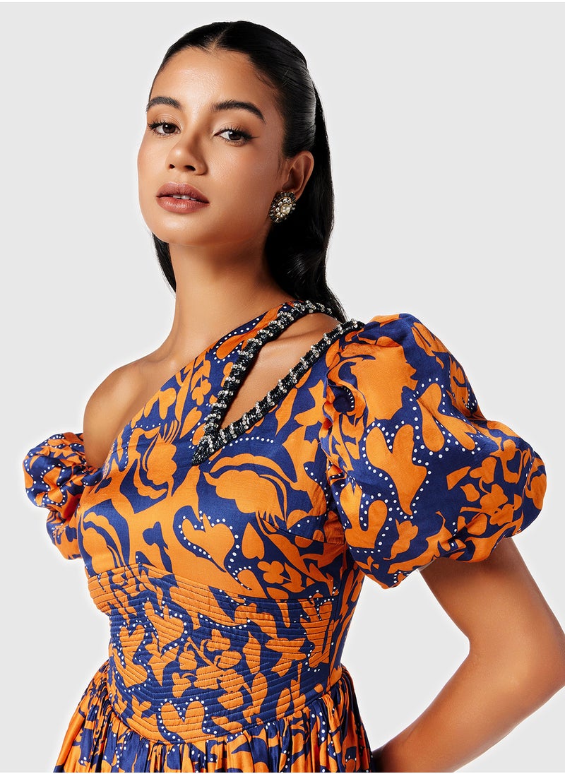 Threadz by Ajooni Printed One-Shoulder Dress  - Image 3
