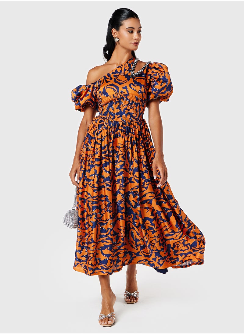 Threadz by Ajooni Printed One-Shoulder Dress  - Image 4