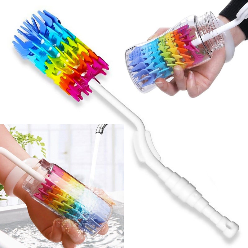 Rayhee Bottle Brush CleanerBaby Milk Bottle Cleaner Soft Silicone Bottle Brusher 360 Degree Rotating Long Handle Brush for Washing Glassware Cup Decanter Narrow Neck Brewing Bottle