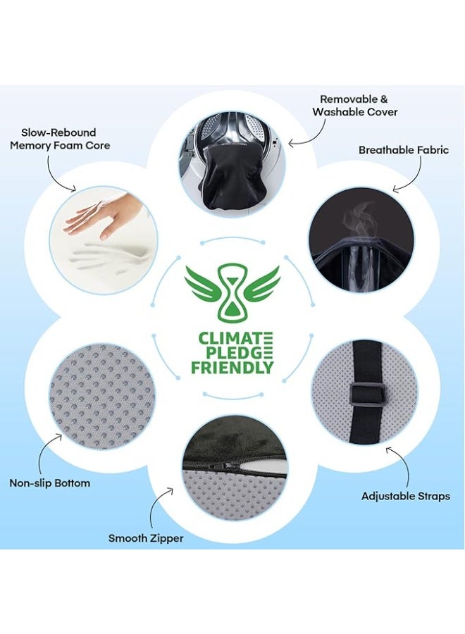 وسادة دعم القطنية الطبية من الميموري فوم - مسند ظهر احترافي لكرسي المكتب ومقعد السيارة - وسادة مريحة بمسامات تهوية وأحزمة قابلة للتعديل لتخفيف آلام الظهر - Image 2