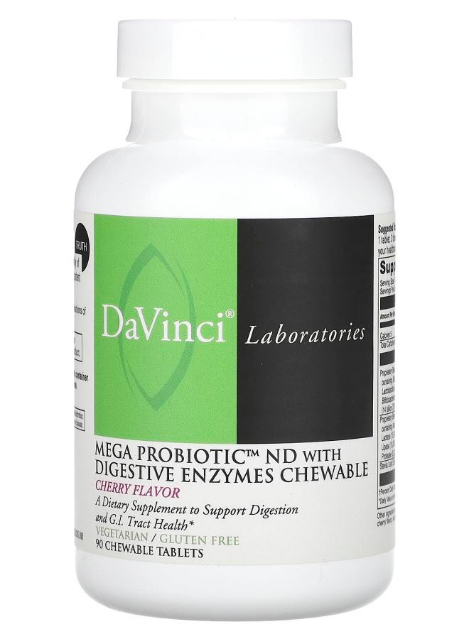 DaVinci Laboratories of Vermont ميغا بروبيوتيك ND مع إنزيمات هضمية - أقراص مضغ بنكهة الكرز 90 قرص مضغ