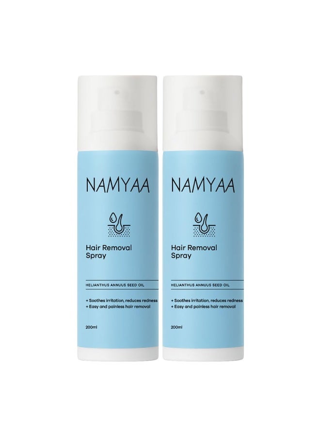 Namyaa Hair Removal Cream Spray|Painless Body HairRemoval for Legs,Underarm Spray (200 ml (Set of 2) - Image 1
