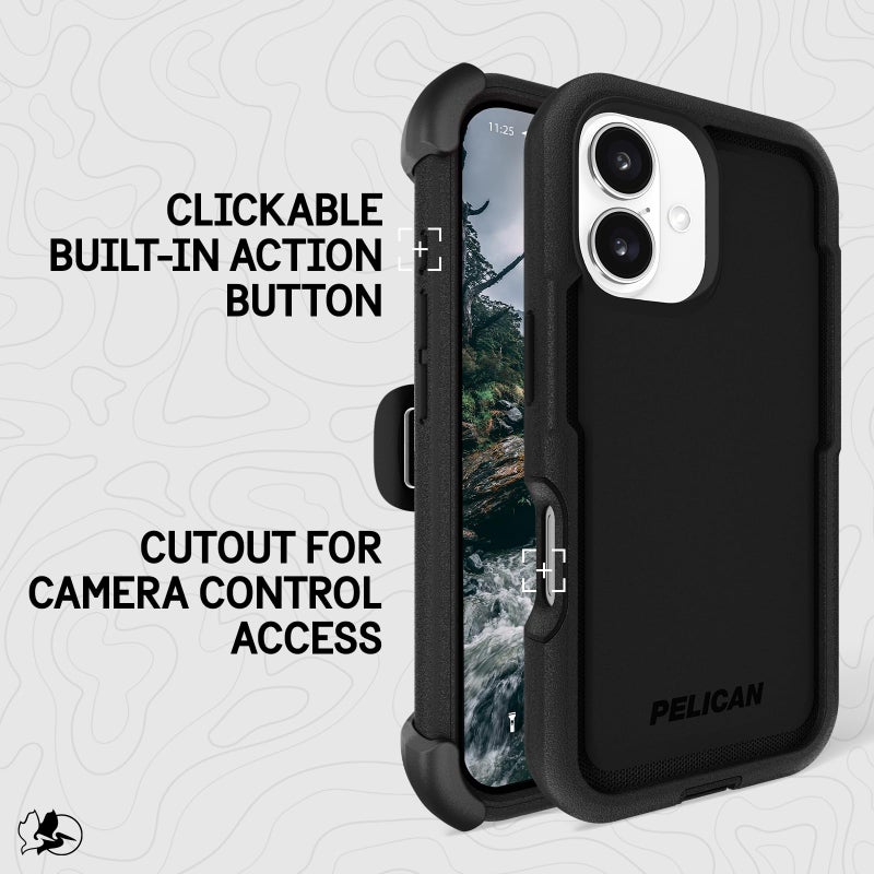 Pelican Voyager iPhone 16 Case [Compatible with MagSafe] Rugged Phone Case w/ 18ft Military-Grade Drop Protection - Heavy Duty Phone Cover w/Belt Clip Holster for iPhone 16 - Black - Image 4