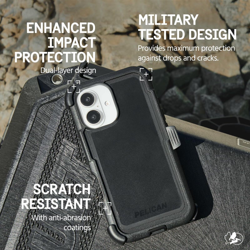 Pelican Voyager iPhone 16 Case [Compatible with MagSafe] Rugged Phone Case w/ 18ft Military-Grade Drop Protection - Heavy Duty Phone Cover w/Belt Clip Holster for iPhone 16 - Black - Image 5