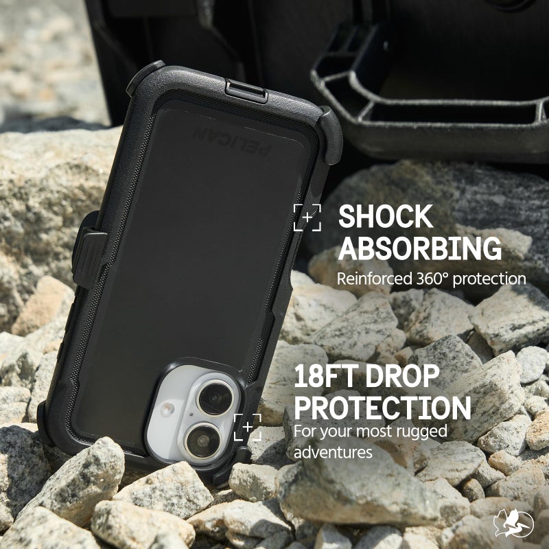 Pelican Voyager iPhone 16 Case [Compatible with MagSafe] Rugged Phone Case w/ 18ft Military-Grade Drop Protection - Heavy Duty Phone Cover w/Belt Clip Holster for iPhone 16 - Black - Image 3