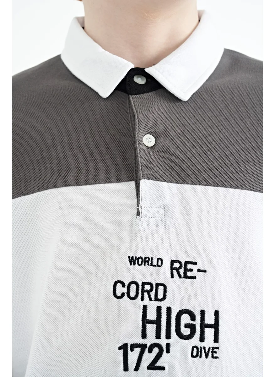 Tommy Life Dark Gray Color Transitional Embroidery Detailed Standard Pattern Polo Collar Boy T-Shirt - 11110