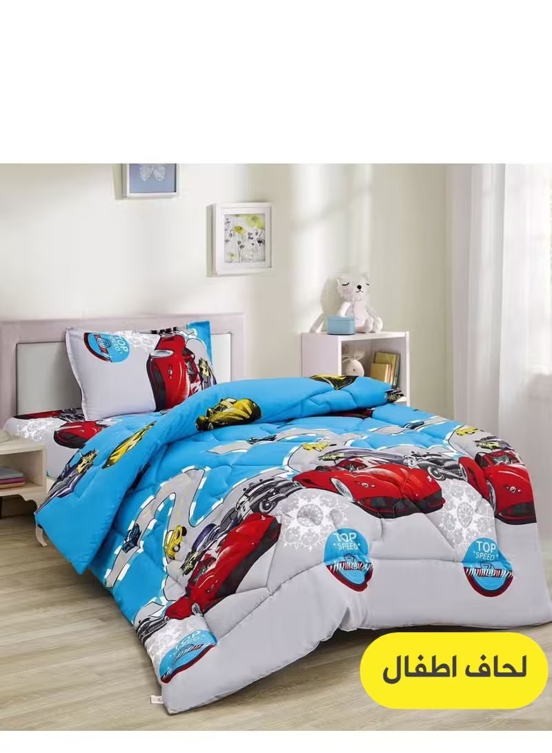 مينج لي مفرش شتوي سرير اطفال وجهين (وجه مخمل + وجه فرو) – طقم مفارش 3 قطع (1 لحاف برسومات + 1 شرشف مطاطي + 1 أغطية وسائد) – يناسب سرير مقاس 200×120 سم - Image 1