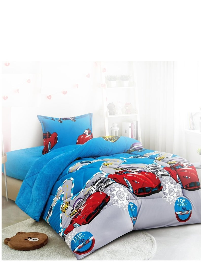 مينج لي مفرش شتوي سرير اطفال وجهين (وجه مخمل + وجه فرو) – طقم مفارش 3 قطع (1 لحاف برسومات + 1 شرشف مطاطي + 1 أغطية وسائد) – يناسب سرير مقاس 200×120 سم - Image 4