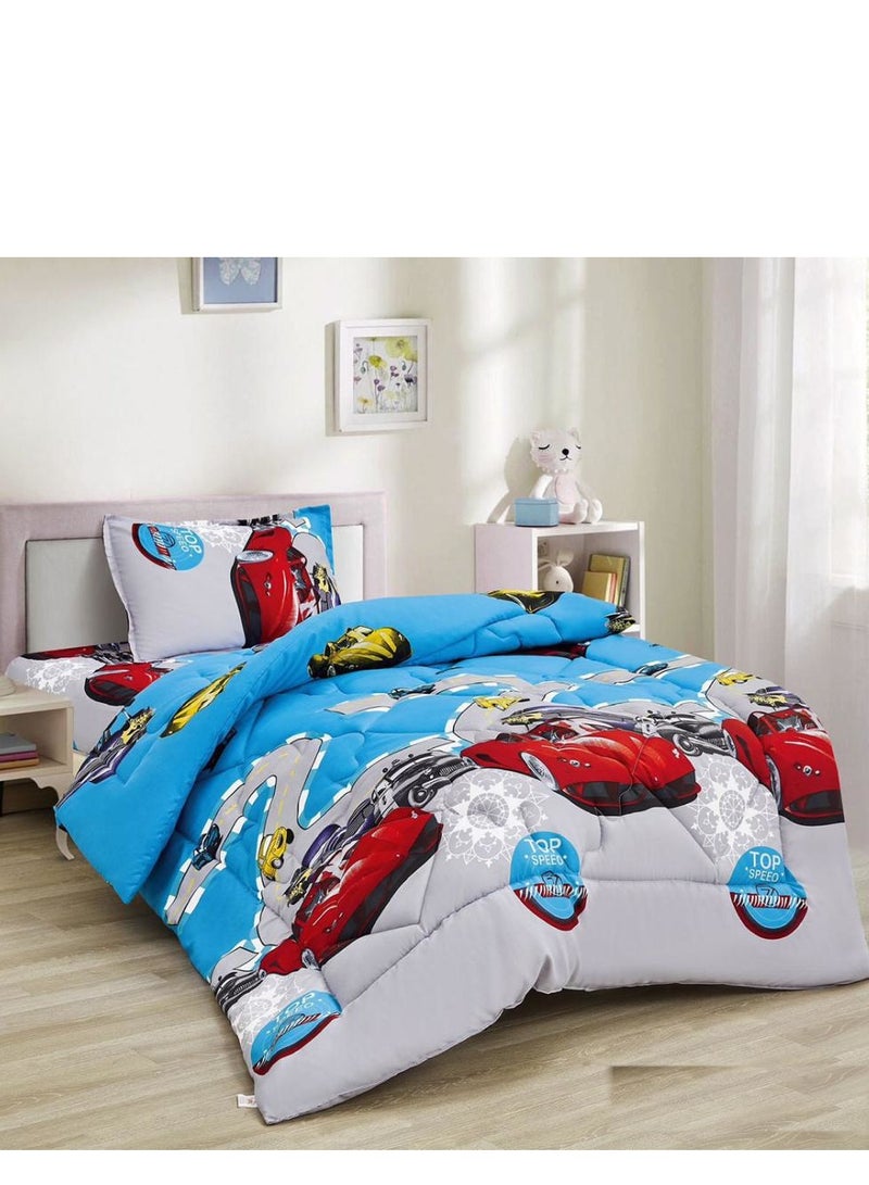 مينج لي مفرش شتوي سرير اطفال وجهين (وجه مخمل + وجه فرو) – طقم مفارش 3 قطع (1 لحاف برسومات + 1 شرشف مطاطي + 1 أغطية وسائد) – يناسب سرير مقاس 200×120 سم - Image 3