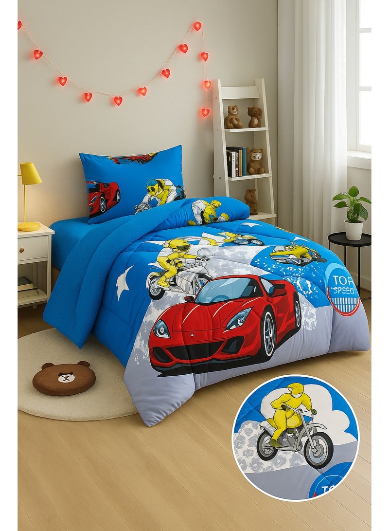 مينج لي مفرش شتوي سرير اطفال وجهين (وجه مخمل + وجه فرو) – طقم مفارش 3 قطع (1 لحاف برسومات + 1 شرشف مطاطي + 1 أغطية وسائد) – يناسب سرير مقاس 200×120 سم - Image 2