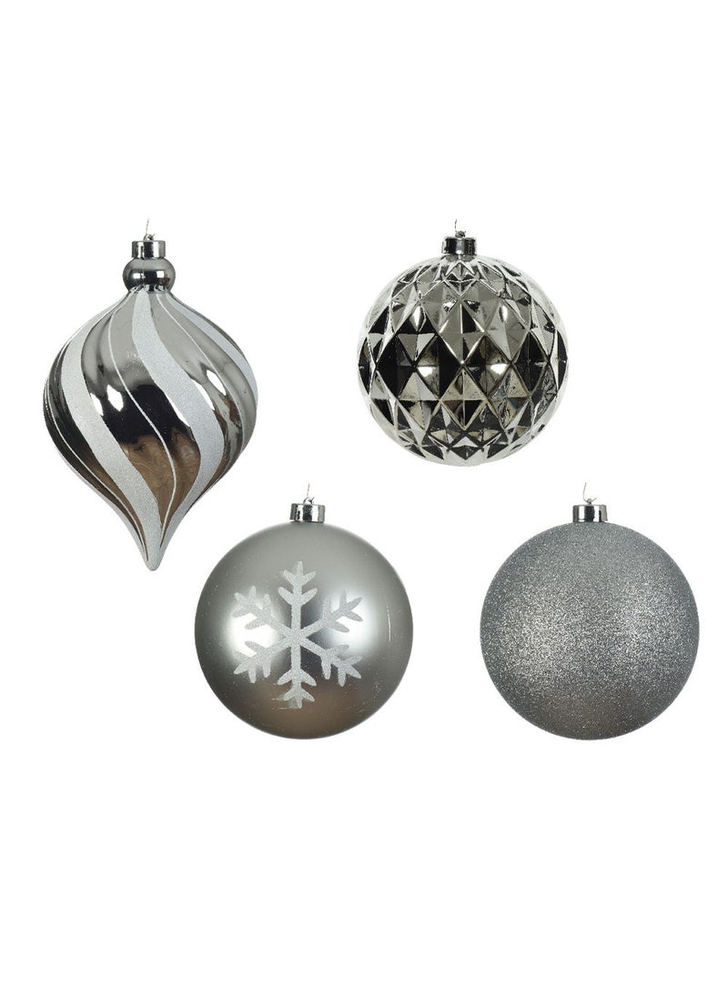 Homesmiths Kaemingk Christmas   Bauble Shatterproof (Shiny,Matt,Glitter,Mix) Silver, 15Cm, Assorted Design 6 Pcs Per Pack