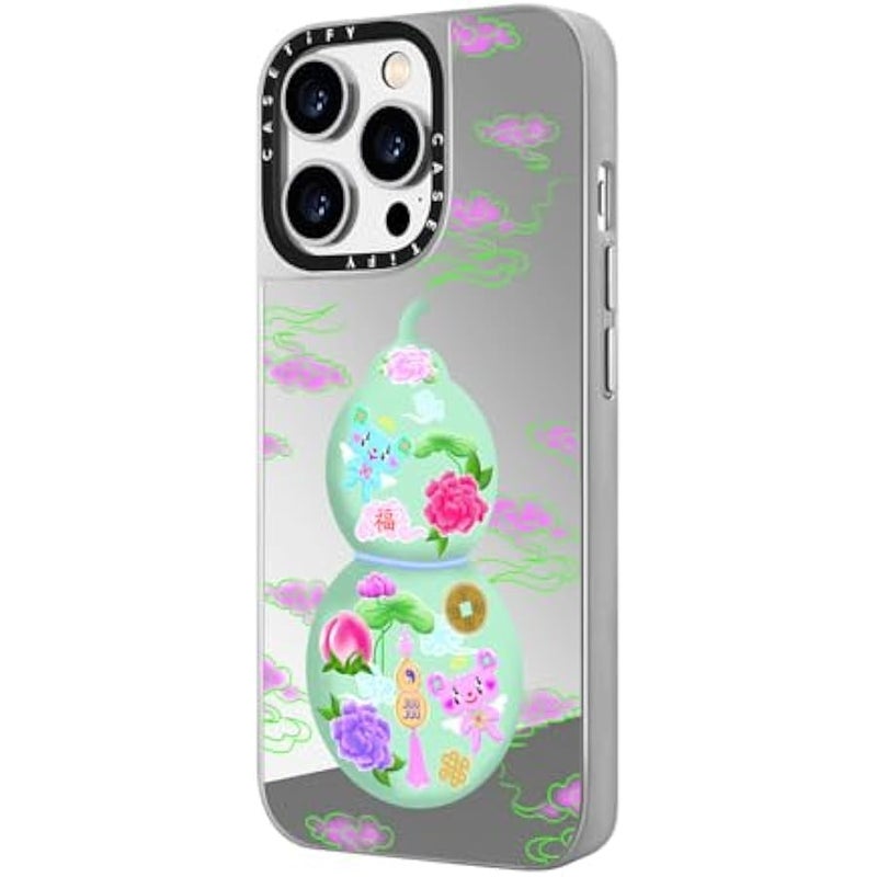 Casetify Mirror Case for iPhone 14 Pro Compatible with Magsafe - Good Luck WULOU - Silver on Silver - Image 5