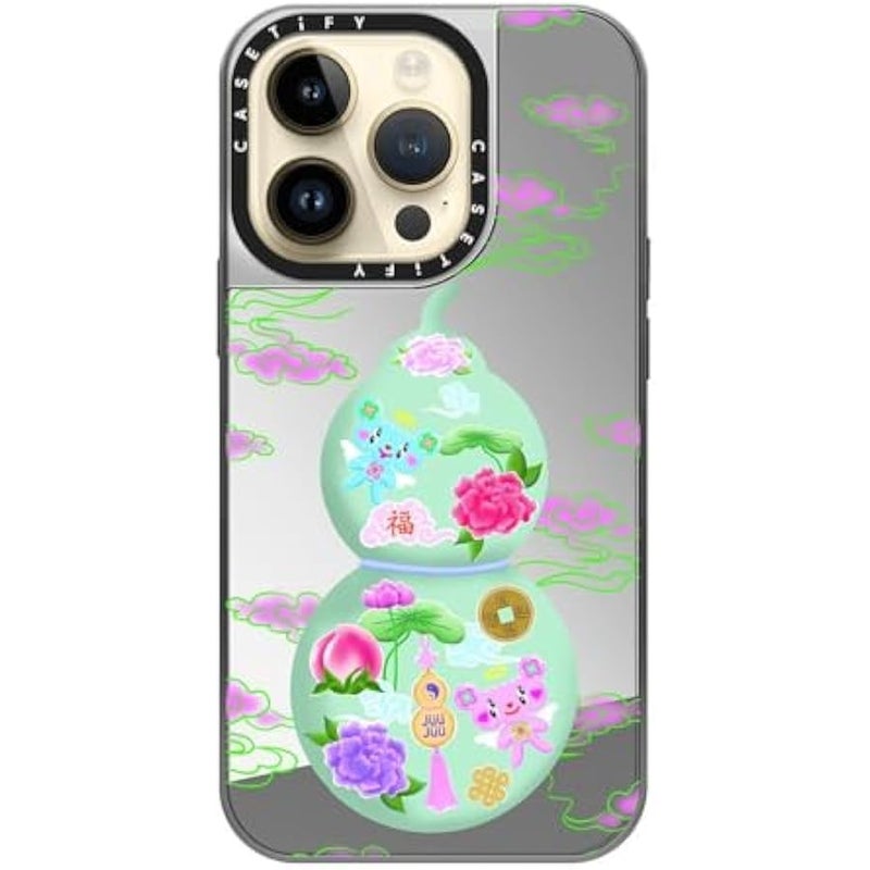 Casetify Mirror Case for iPhone 14 Pro Compatible with Magsafe - Good Luck WULOU - Silver on Silver - Image 4