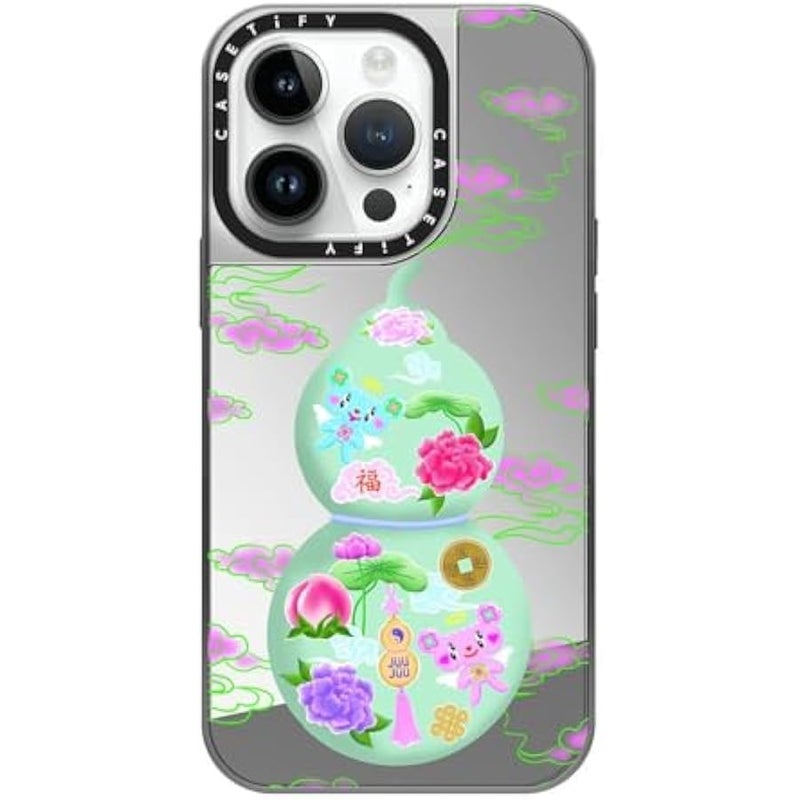 Casetify Mirror Case for iPhone 14 Pro Compatible with Magsafe - Good Luck WULOU - Silver on Silver - Image 1