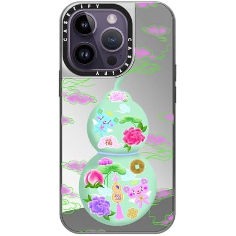 Casetify Mirror Case for iPhone 14 Pro Compatible with Magsafe - Good Luck WULOU - Silver on Silver - Image 2