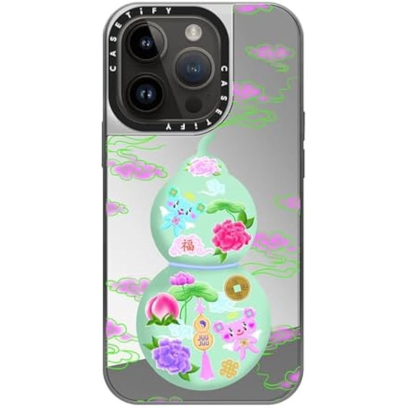 Casetify Mirror Case for iPhone 14 Pro Compatible with Magsafe - Good Luck WULOU - Silver on Silver - Image 3