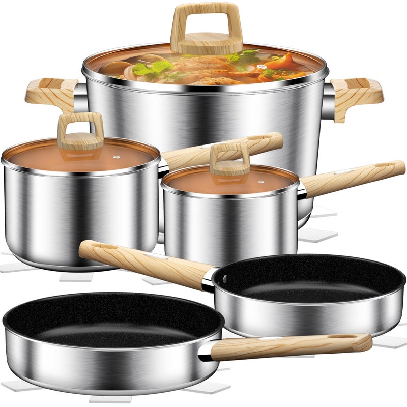 DUTZUN Stainless Steel Cookware Set 13PCS, Pots and Pans Set, Induction Cookware, Kitchen Cooking Set, Heavy Duty, Tri-Ply Base, Dishwasher Safe - Image 1