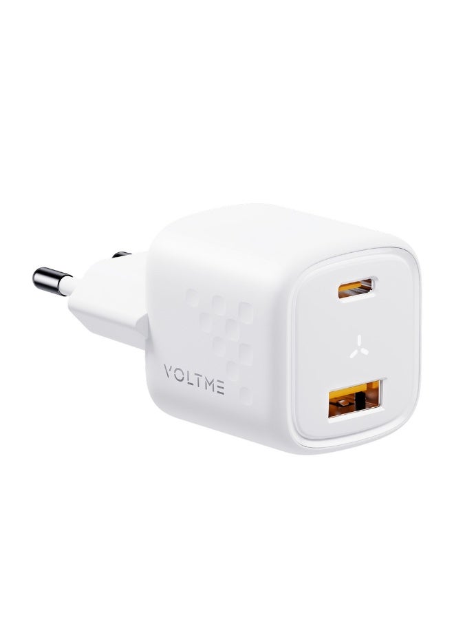 فولتمي شاحن جداري فولتمي ريفو 30 ديو بقوة 30 واط بتقنية GaN، شاحن سريع بمنفذي USB-C و USB-A مع تقنيات الشحن السريع PD 3.0 و PPS و QC 3.0 لأجهزة آيفون، سامسونج، آيباد، ماك بوك إير، وغيرها. - Image 1