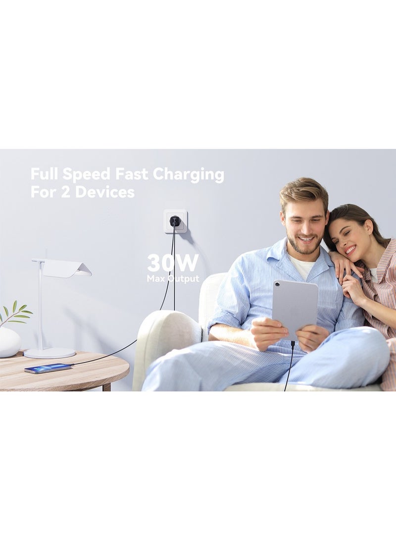 فولتمي شاحن جداري فولتمي ريفو 30 ديو بقوة 30 واط بتقنية GaN، شاحن سريع بمنفذي USB-C و USB-A مع تقنيات الشحن السريع PD 3.0 و PPS و QC 3.0 لأجهزة آيفون، سامسونج، آيباد، ماك بوك إير، وغيرها. - Image 5