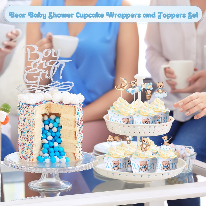 Widecook وايدكوك 96 قطعة من زينة كعك الدب الأزرق وأغطية الكعك زينة كعكة الدب الأزرق اختيارات كعك لطيفة وغطاءات لمستلزمات حفلات عيد الميلاد وحفلات استقبال المواليد ذات الطابع الحيواني - Image 4