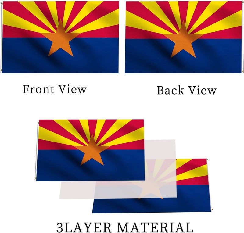 ARSOF Arizona Flag 3x5 Double Sided Outdoor Heavy Duty 3 Ply with Durable Canvas Header and ​2 Brass Grommets Vivid Colors - Image 3