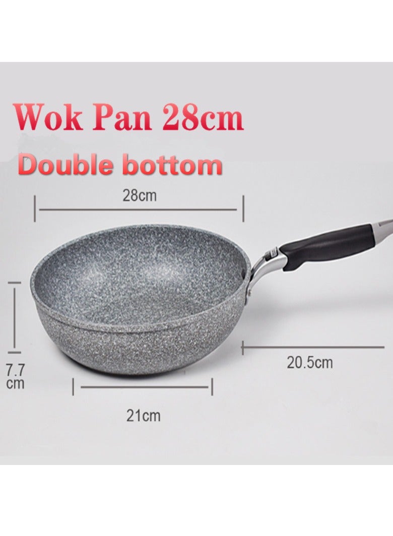 AROAQ Smart Wok Pan With Marble Coating, Aluminium Fry Pan With Heat-resistant Handle,  Steak Cooking Gas Stove Skillet Cookware Tool For Kitchen Set, (Wok Pan 28cm) - Image 1