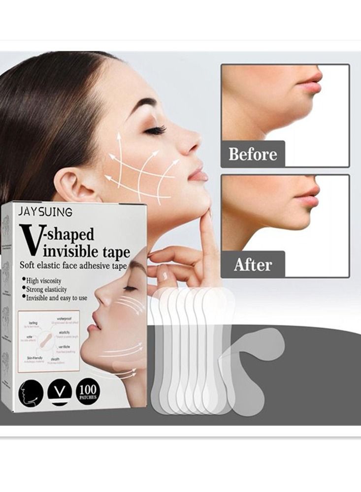 بلومنغ تايم V-Line Face Lift Tape 100PCS Face Lifting Invisible Lighten Fine Lines Lift Tighten Waterproof Face Tape Invisible V Shaped - Image 1