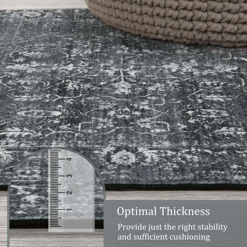 Morebes Black Vintage Rug Runners for Hallway, 2.5x8 Washable Floral Entryway Runner Rug Non Slip, Distressed Indoor Floor Carpet Runner for Kitchen Bathroom Laundry Room Bedroom - Image 4