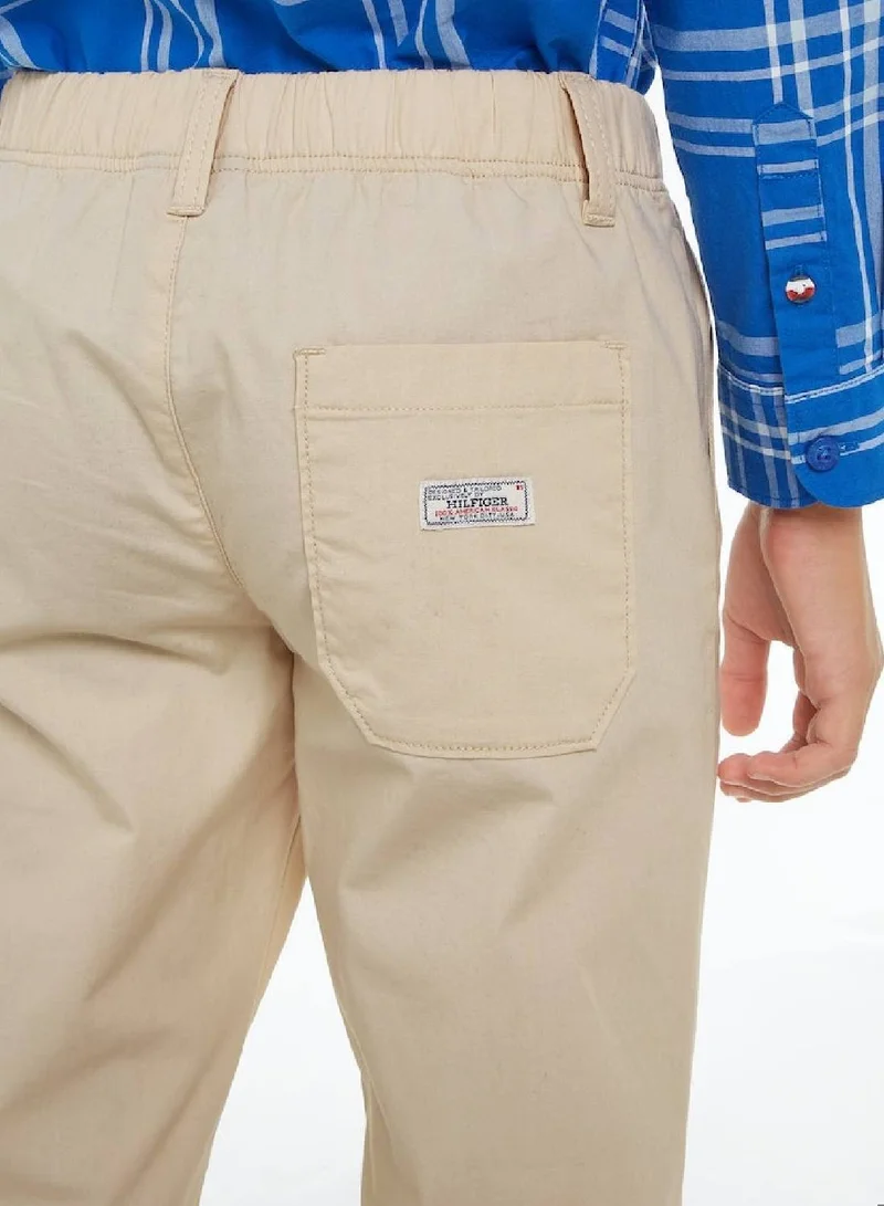 TOMMY HILFIGER Boys' Regular Fit Pull On Cargo Trousers - Cotton, Beige