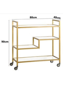 HOME TASTE Metal Serving Trolley With Clear Glass Shelves PreAssembled Utility Cart For Kitchen, Restaurant, Bar And Hospital Heavy Duty 1.3Cm Thick Metal Frame Gold, Small 80X40X90Cm  - Image 2